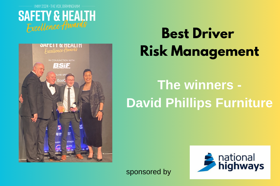 Best Driver Risk management Award at The Safety Excellence Awards - Driving for Better Business and National Highways
